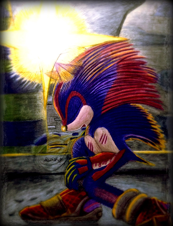 Sonic on a rooftop stumbling